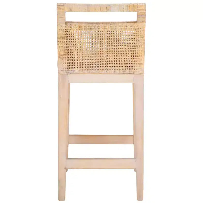 Sgabello da bancone imbottito in rattan con poggiapiedi | 35,5" legno massello
