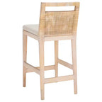 Sgabello da bancone imbottito in rattan con poggiapiedi | 35,5" legno massello