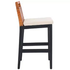 Sgabello da bancone imbottito in rattan con poggiapiedi | 35,5" legno massello
