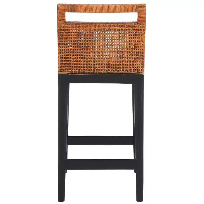 Rattan Back Upholstered Counter Stool with Footrest | 35.5" Hardwood