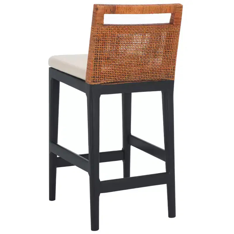 Sgabello da bancone imbottito in rattan con poggiapiedi | 35,5" legno massello