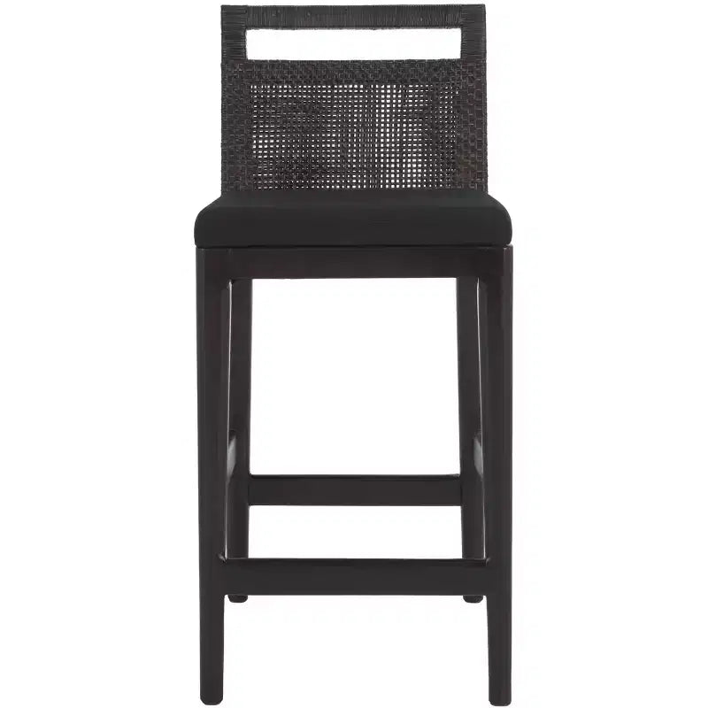 Rattan Back Upholstered Counter Stool with Footrest | 35.5" Hardwood