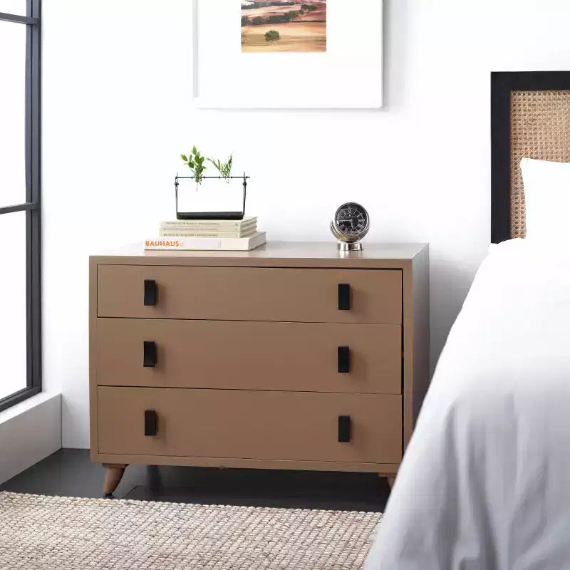 Cassettiera moderna a 3 cassetti con gambe affusolate | Legno e MDF, Nero/Tortora/Bianco