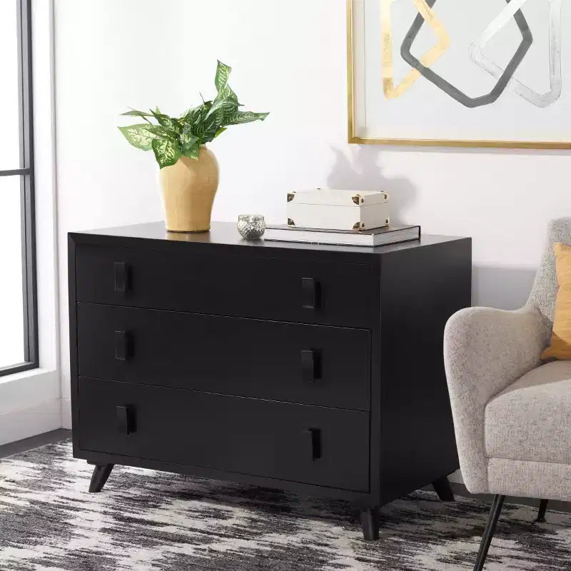 Cassettiera moderna a 3 cassetti con gambe affusolate | Legno e MDF, Nero/Tortora/Bianco