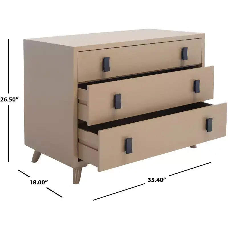 Cassettiera moderna a 3 cassetti con gambe affusolate | Legno e MDF, Nero/Tortora/Bianco