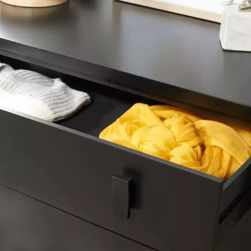 Cassettiera moderna a 3 cassetti con gambe affusolate | Legno e MDF, Nero/Tortora/Bianco