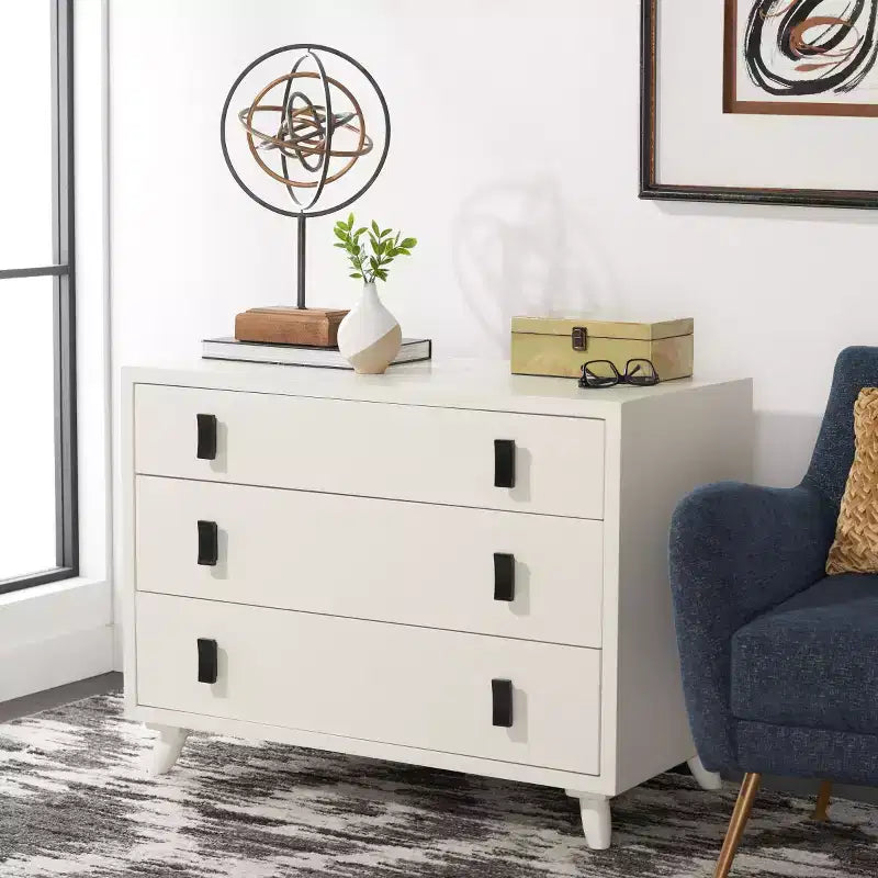 Cassettiera moderna a 3 cassetti con gambe affusolate | Legno e MDF, Nero/Tortora/Bianco