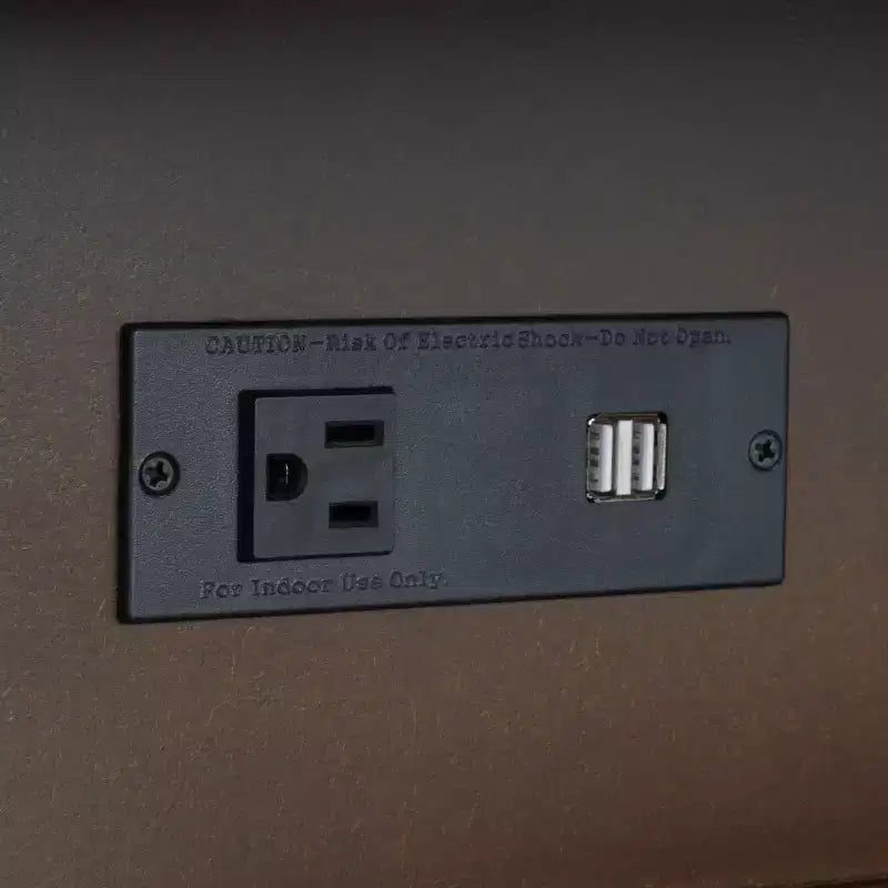 Cassettiera a 2 cassetti e 1 ripiano con porta USB in rovere medio e oro antico