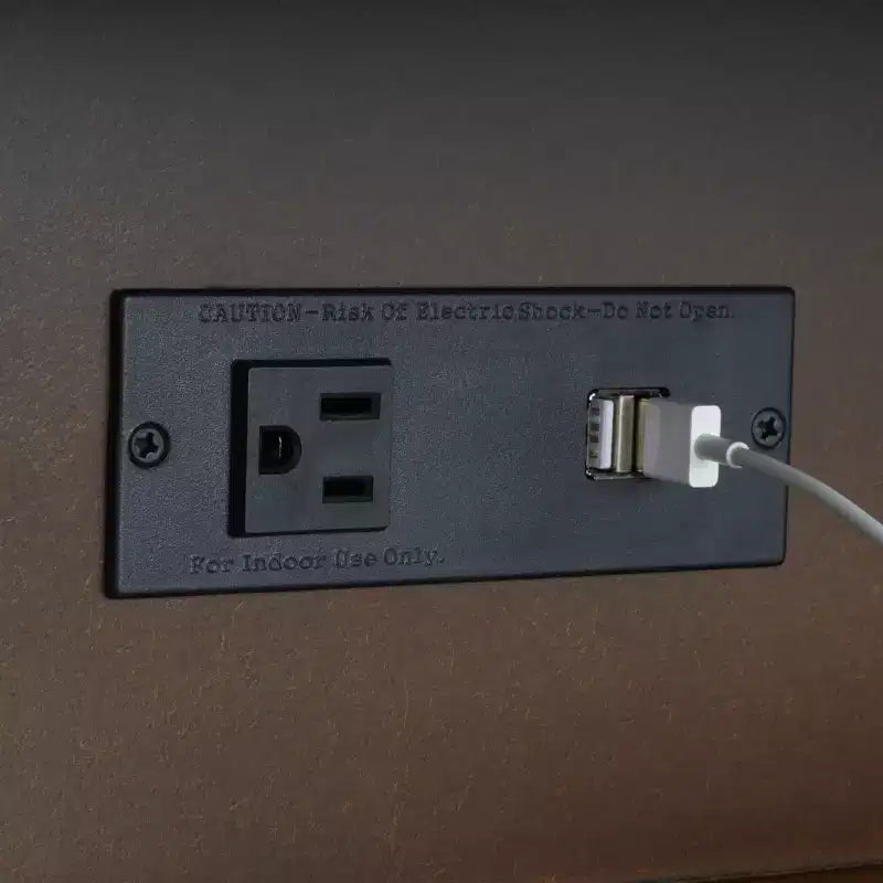 Cassettiera a 2 cassetti e 1 ripiano con porta USB in rovere medio e oro antico