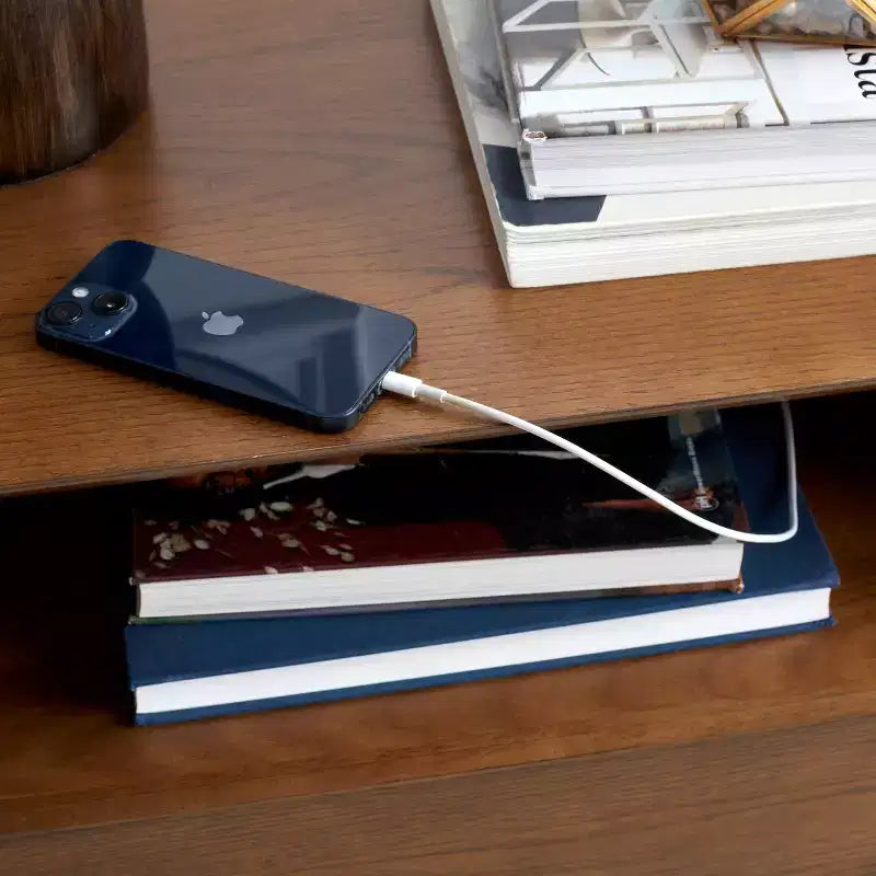 Cassettiera a 2 cassetti e 1 ripiano con porta USB in rovere medio e oro antico