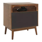 Cassettiera a 2 cassetti e 1 ripiano con porta USB in rovere medio e oro antico