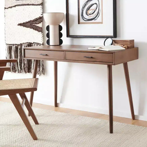 Scrivania 2 cassetti | Legno e MDF, Stile Classico, Nero/Marrone/Bianco anticato