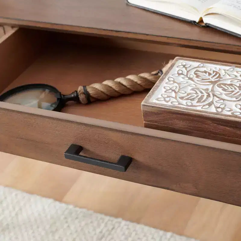 Scrivania 2 cassetti | Legno e MDF, Stile Classico, Nero/Marrone/Bianco anticato
