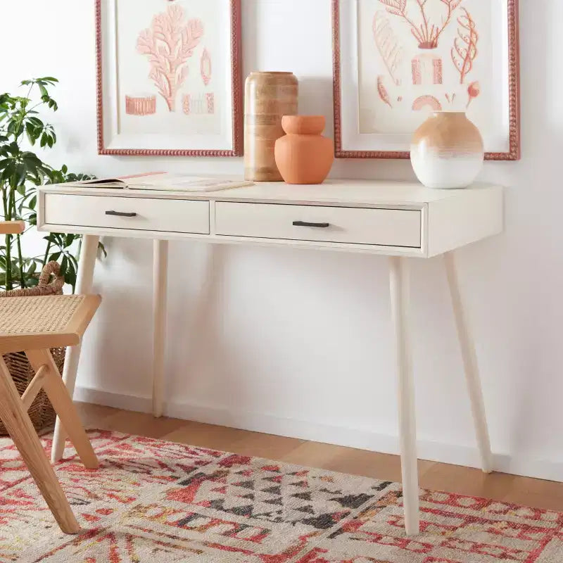 Scrivania 2 cassetti | Legno e MDF, Stile Classico, Nero/Marrone/Bianco anticato