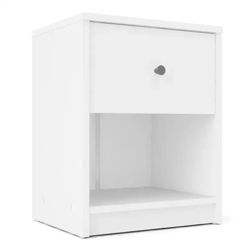 Comodino compatto a 1 cassetto con ripiano | Design danese, bianco, non servono attrezzi