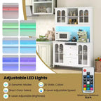 Pensile da dispensa per cucina da 73" con luci LED, ricarica USB e 3 cassetti | Bianco