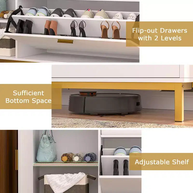 Panca portaoggetti da ingresso | 2 cassetti a ribalta, seduta imbottita e scarpiera