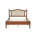 Letto a piattaforma in legno Queen/Full con testiera in rattan naturale