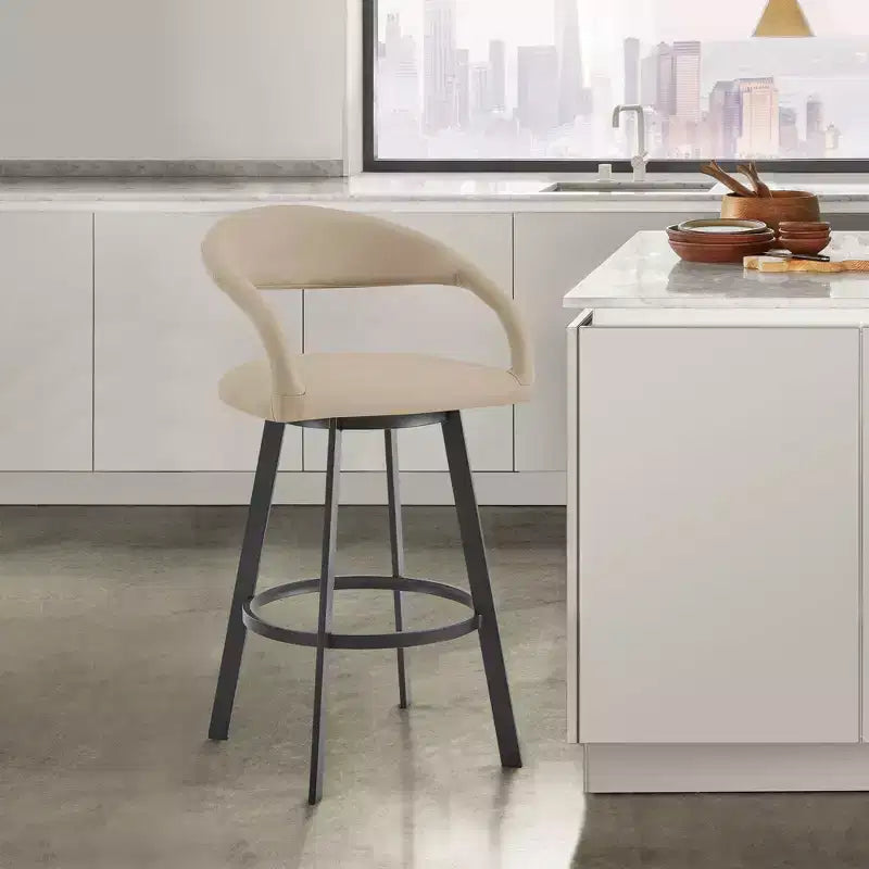 26 Inch Swivel Counter Height Barstool | Iron Frame & Faux Leather Seat