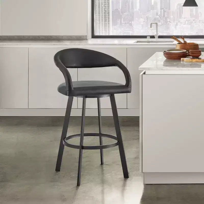 26 Inch Swivel Counter Height Barstool | Iron Frame & Faux Leather Seat