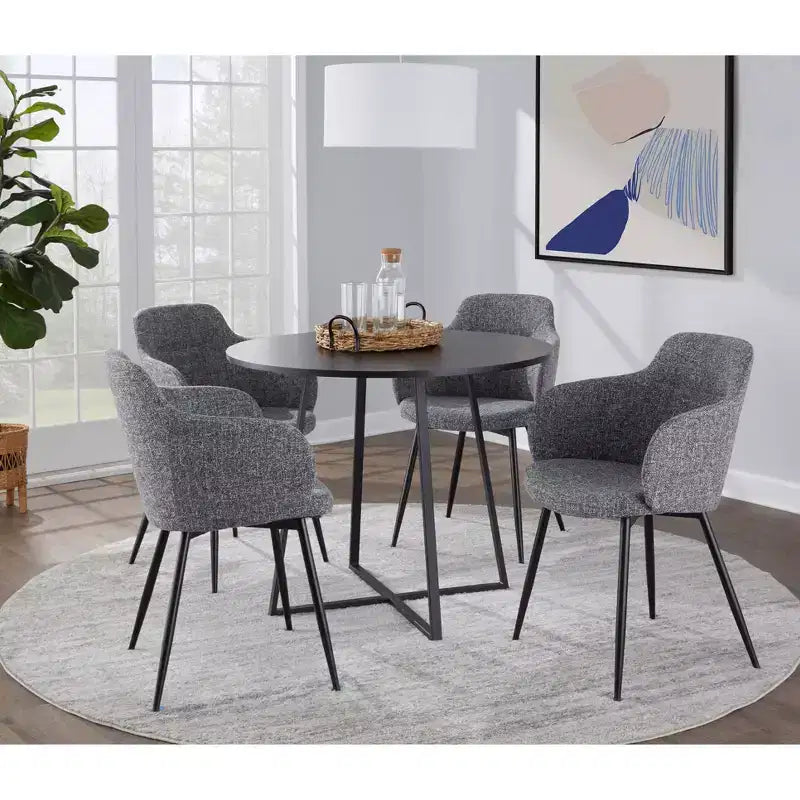 Set di 2 sedie da pranzo imbottite con braccioli | Struttura in metallo nero, tessuto in poliestere