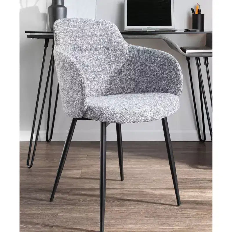 Set di 2 sedie da pranzo imbottite con braccioli | Struttura in metallo nero, tessuto in poliestere