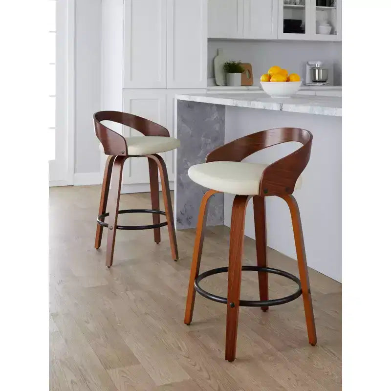 Set di 2 sgabelli da bar girevoli altezza bancone | Similpelle, struttura in legno, 66 cm