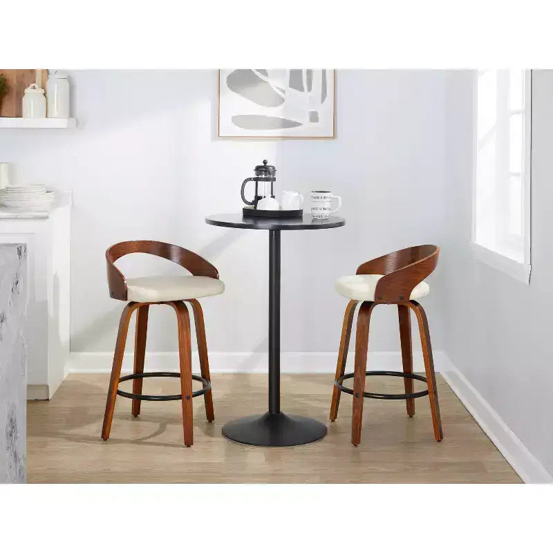 Set di 2 sgabelli da bar girevoli altezza bancone | Similpelle, struttura in legno, 66 cm