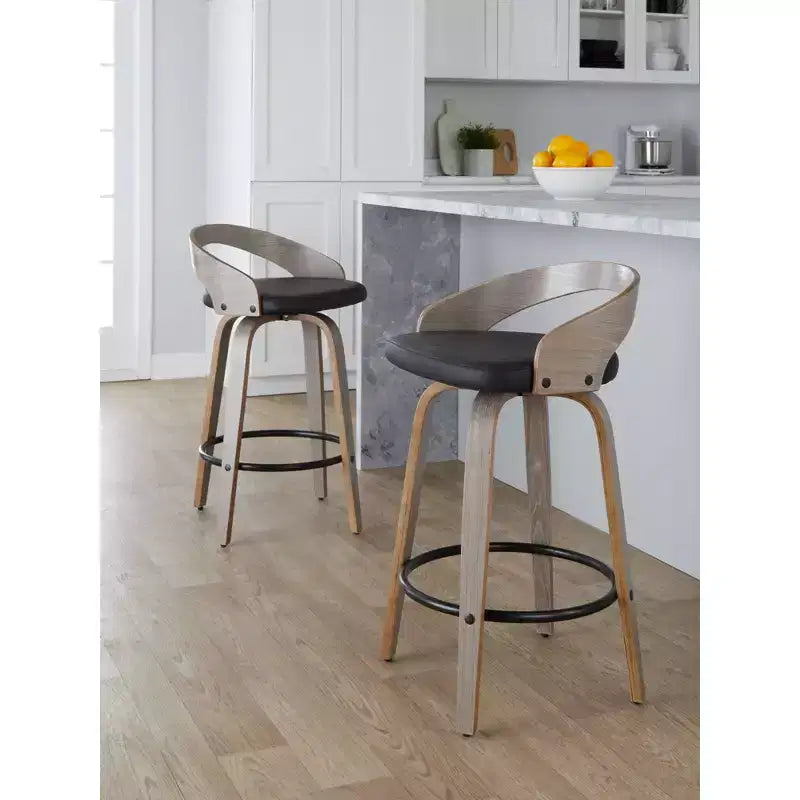 Set di 2 sgabelli da bar girevoli altezza bancone | Similpelle, struttura in legno, 66 cm