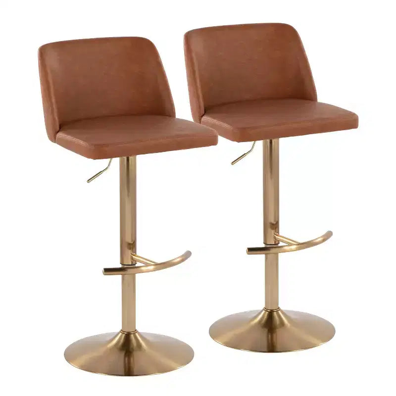 Set of 2 Adjustable Swivel Barstools with Mid Back