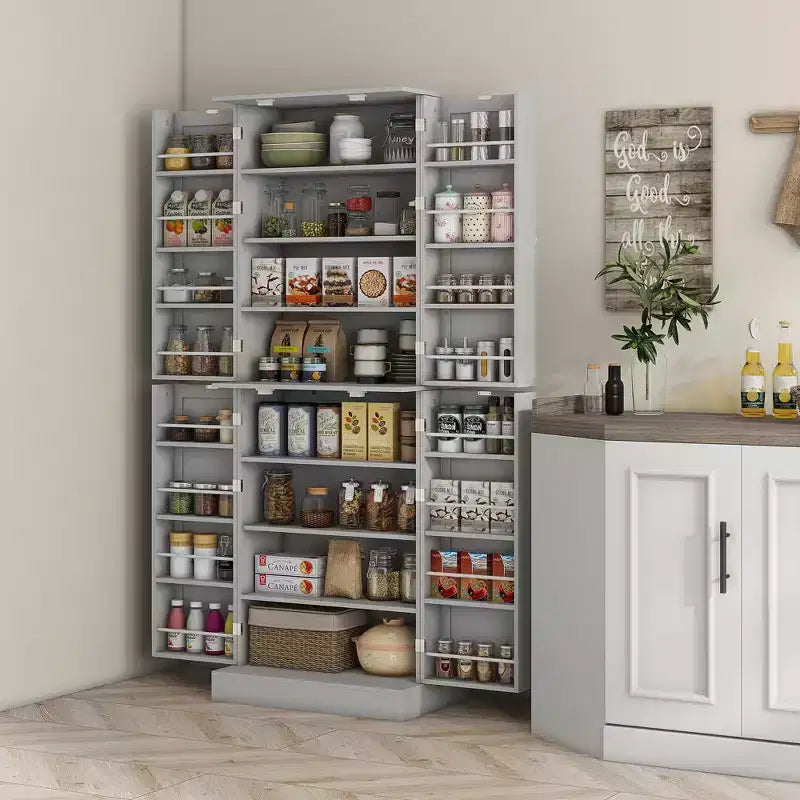 Dispensa da Cucina Autoportante da 65 Pollici con Ante e Ripiani Regolabili