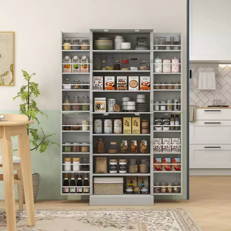 Dispensa da Cucina Autoportante da 65 Pollici con Ante e Ripiani Regolabili
