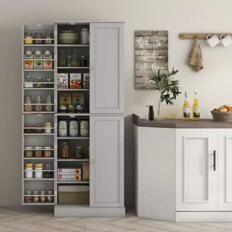 Dispensa da Cucina Autoportante da 65 Pollici con Ante e Ripiani Regolabili