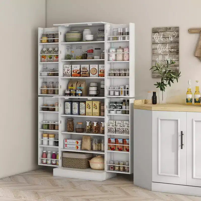 Dispensa da Cucina Autoportante da 65 Pollici con Ante e Ripiani Regolabili