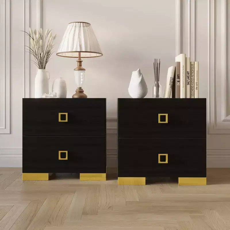 Set di 2 comodini con cassetto e gambe in metallo dorato | Camera da letto moderna