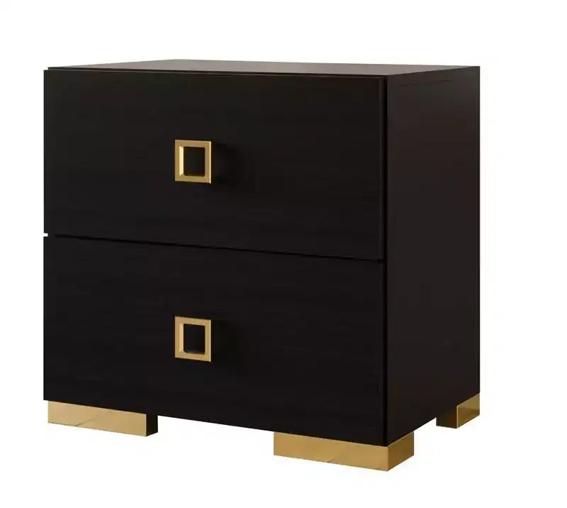 Set di 2 comodini con cassetto e gambe in metallo dorato | Camera da letto moderna