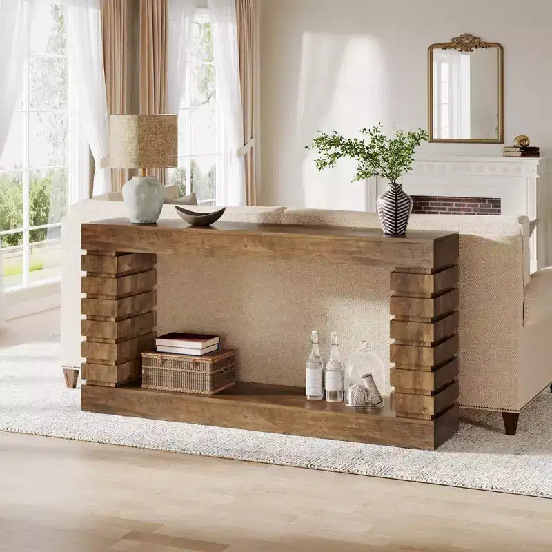 Tavolo consolle rettangolare in legno da 179,9 cm con 2 ripiani aperti