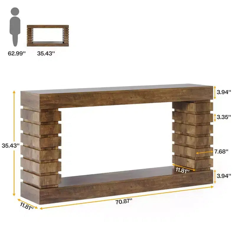 Tavolo consolle rettangolare in legno da 179,9 cm con 2 ripiani aperti