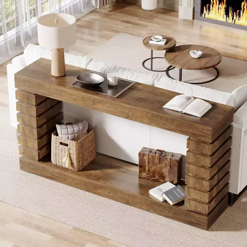 Tavolo consolle rettangolare in legno da 179,9 cm con 2 ripiani aperti