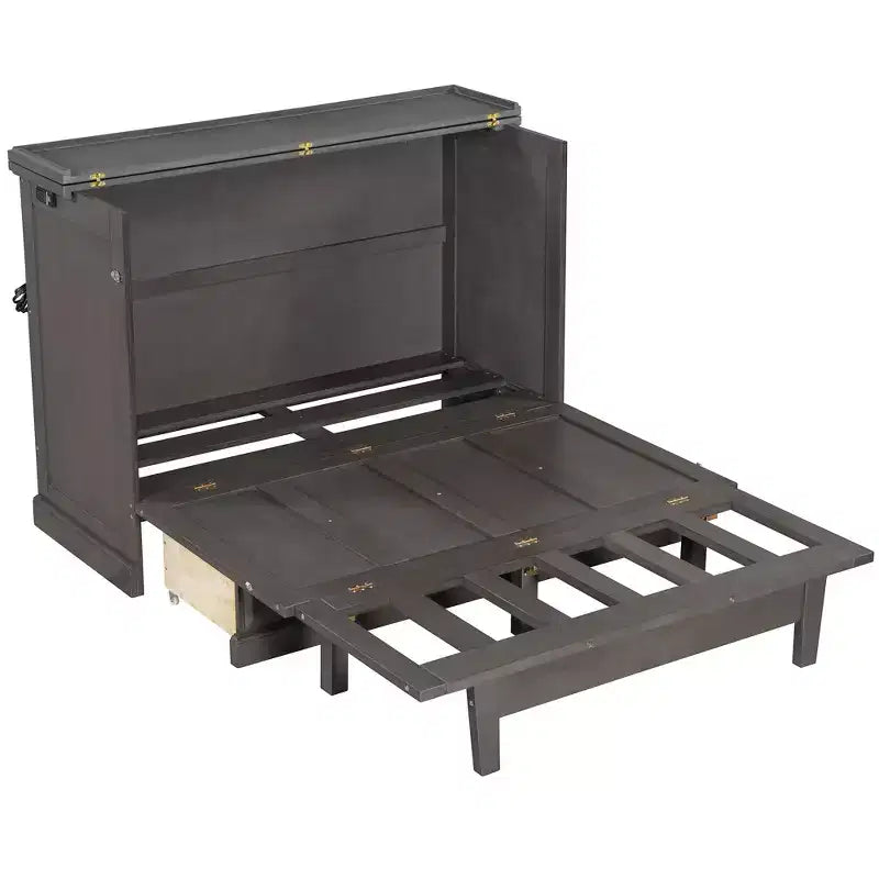 Letto a scomparsa in legno Queen/Full Size con ricarica USB e cassetti portaoggetti