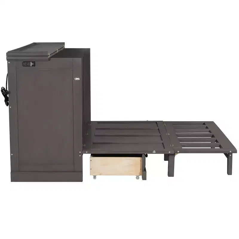 Letto a scomparsa in legno Queen/Full Size con ricarica USB e cassetti portaoggetti