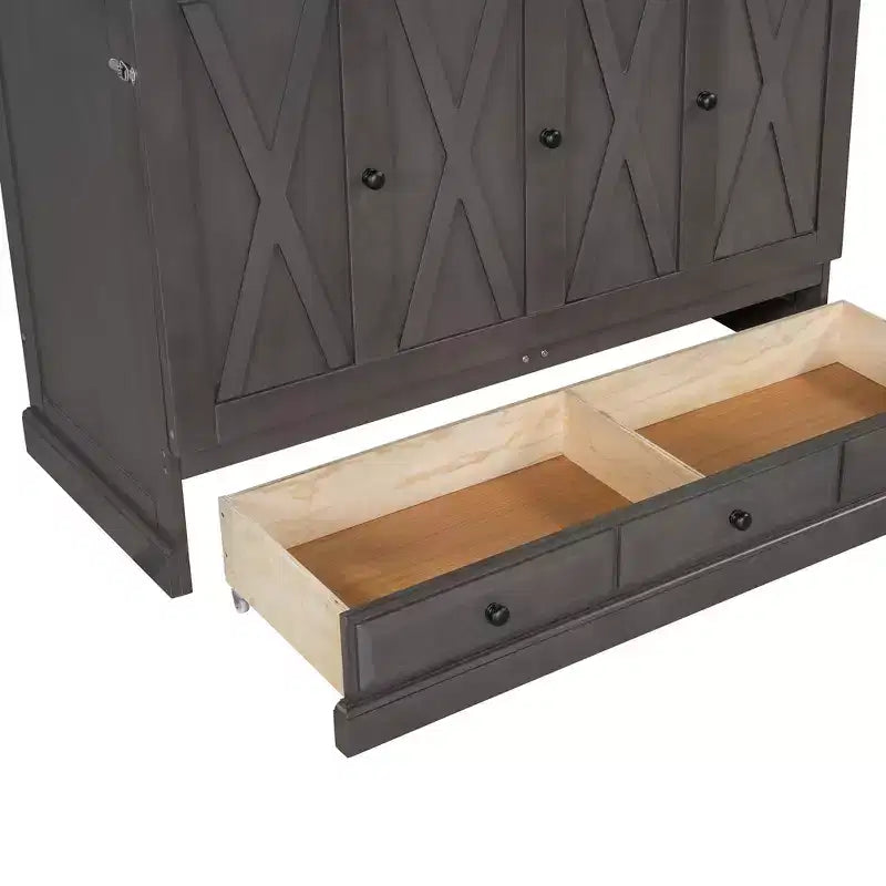 Letto a scomparsa in legno Queen/Full Size con ricarica USB e cassetti portaoggetti