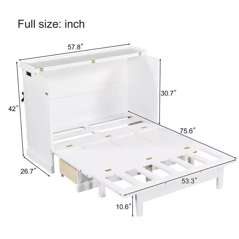 Letto a scomparsa in legno Queen/Full Size con ricarica USB e cassetti portaoggetti
