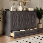 Letto a scomparsa in legno Queen/Full Size con ricarica USB e cassetti portaoggetti