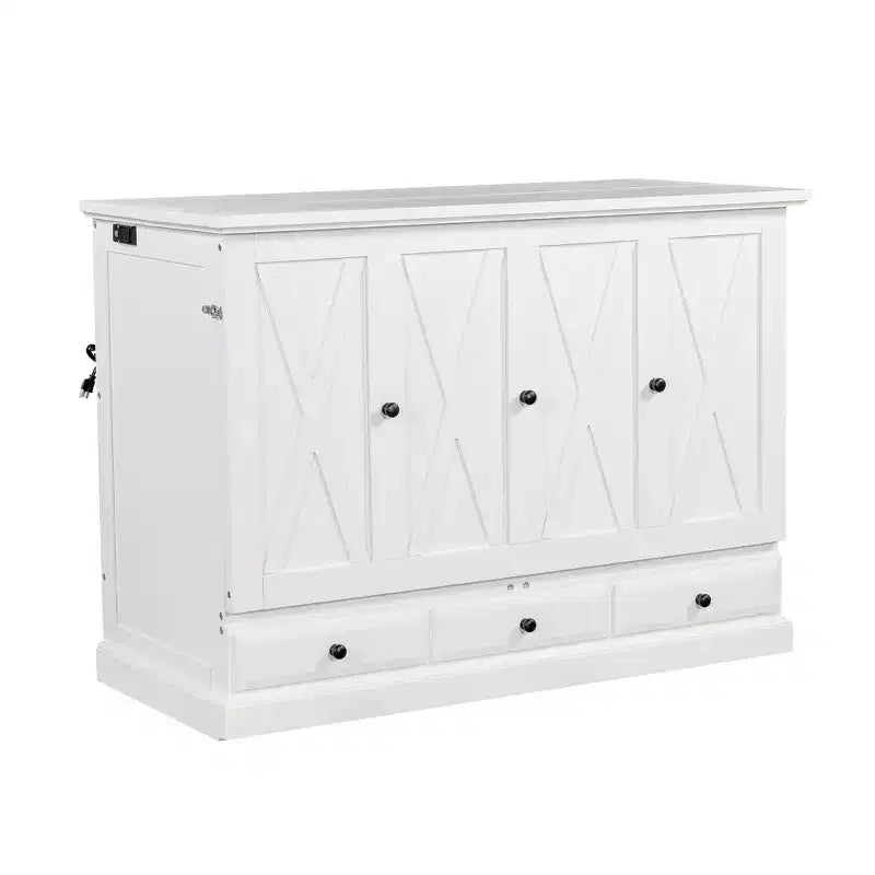 Letto a scomparsa in legno Queen/Full Size con ricarica USB e cassetti portaoggetti