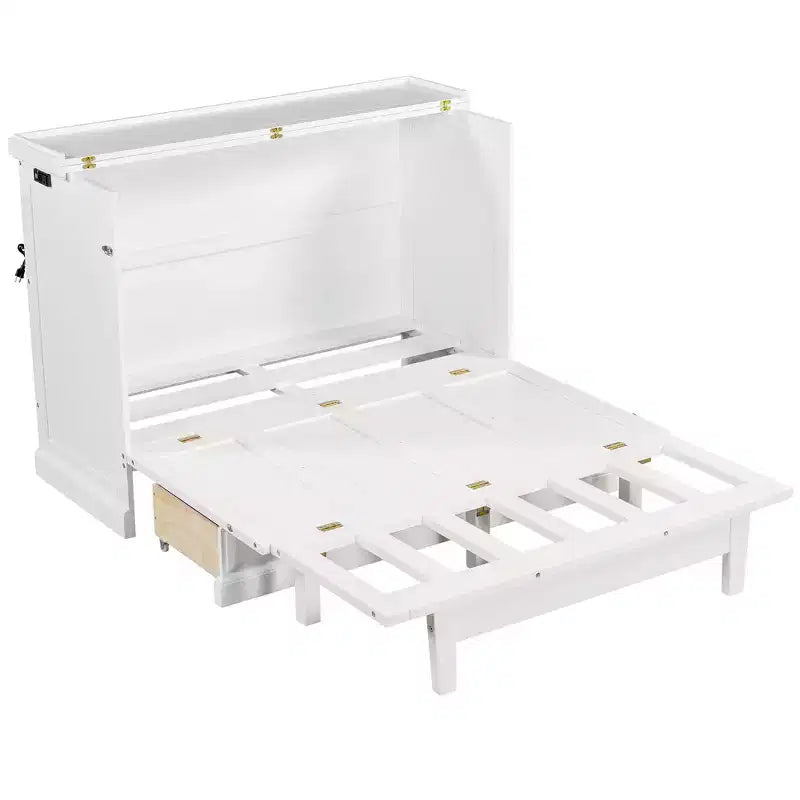 Letto a scomparsa in legno Queen/Full Size con ricarica USB e cassetti portaoggetti