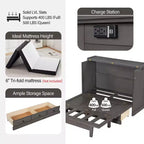 Letto a scomparsa in legno Queen/Full Size con ricarica USB e cassetti portaoggetti