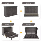 Letto a scomparsa in legno Queen/Full Size con ricarica USB e cassetti portaoggetti
