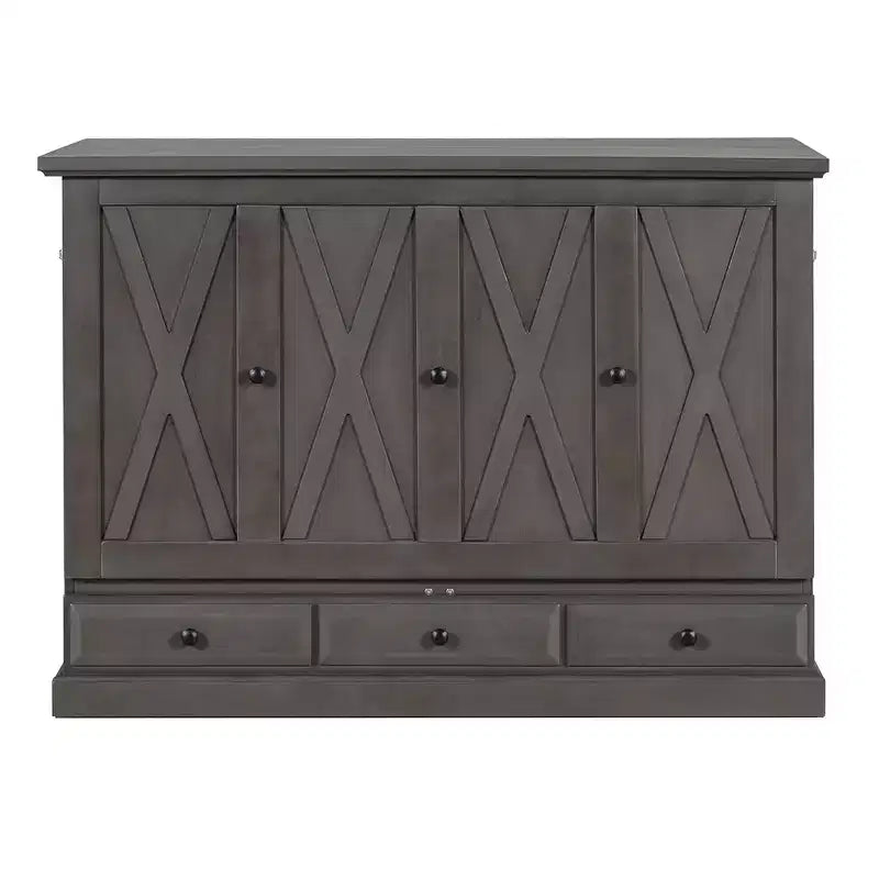 Letto a scomparsa in legno Queen/Full Size con ricarica USB e cassetti portaoggetti