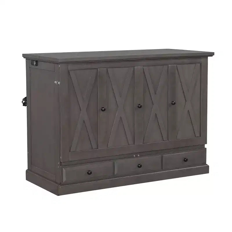 Letto a scomparsa in legno Queen/Full Size con ricarica USB e cassetti portaoggetti